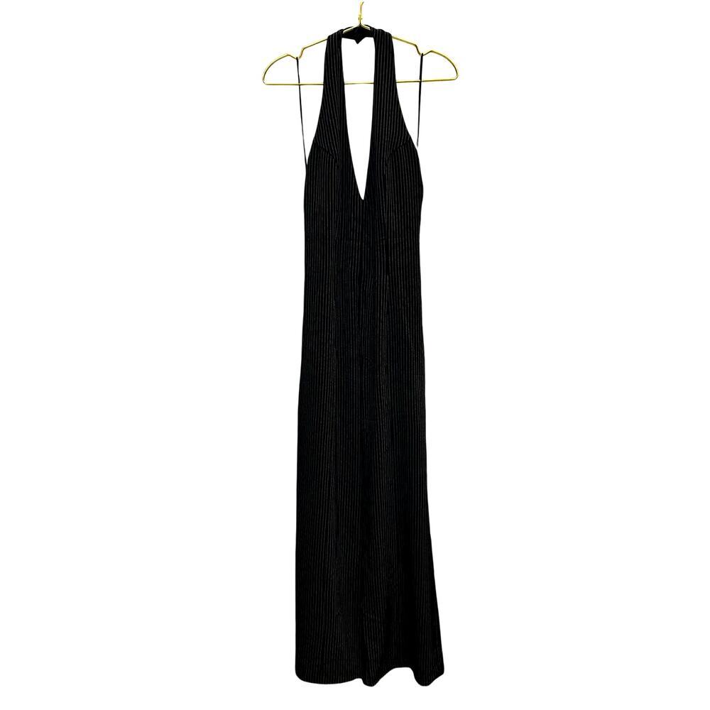 Et Clet – Pinstripe Halter Jumpsuit – Black – Size Small